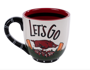 Mug with 'Let's Go' and Arkansas Razorbacks logo on a white background