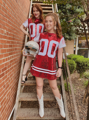 Red & White Full Sequin Jersey Dress