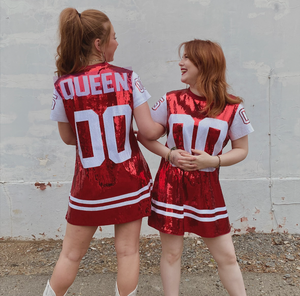 Red & White Full Sequin Jersey Dress