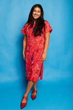 Red, White & Blue Groovy Star Midi Tee Dress