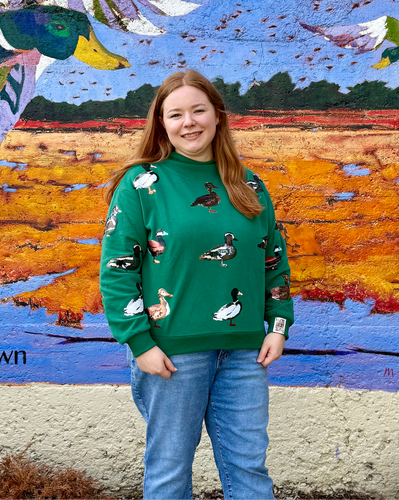 Dark Green Duck Mock Neck Sweatshirt