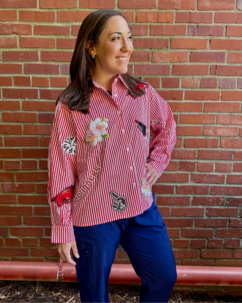 Licensed Arkansas Striped Button Down