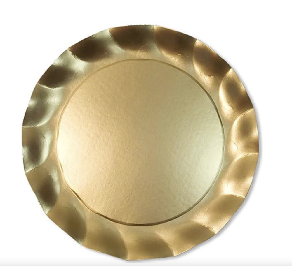 
            
                Load image into Gallery viewer, Satin Gold Wavy Paper Plate - 12.5 in - 8 pk
            
        